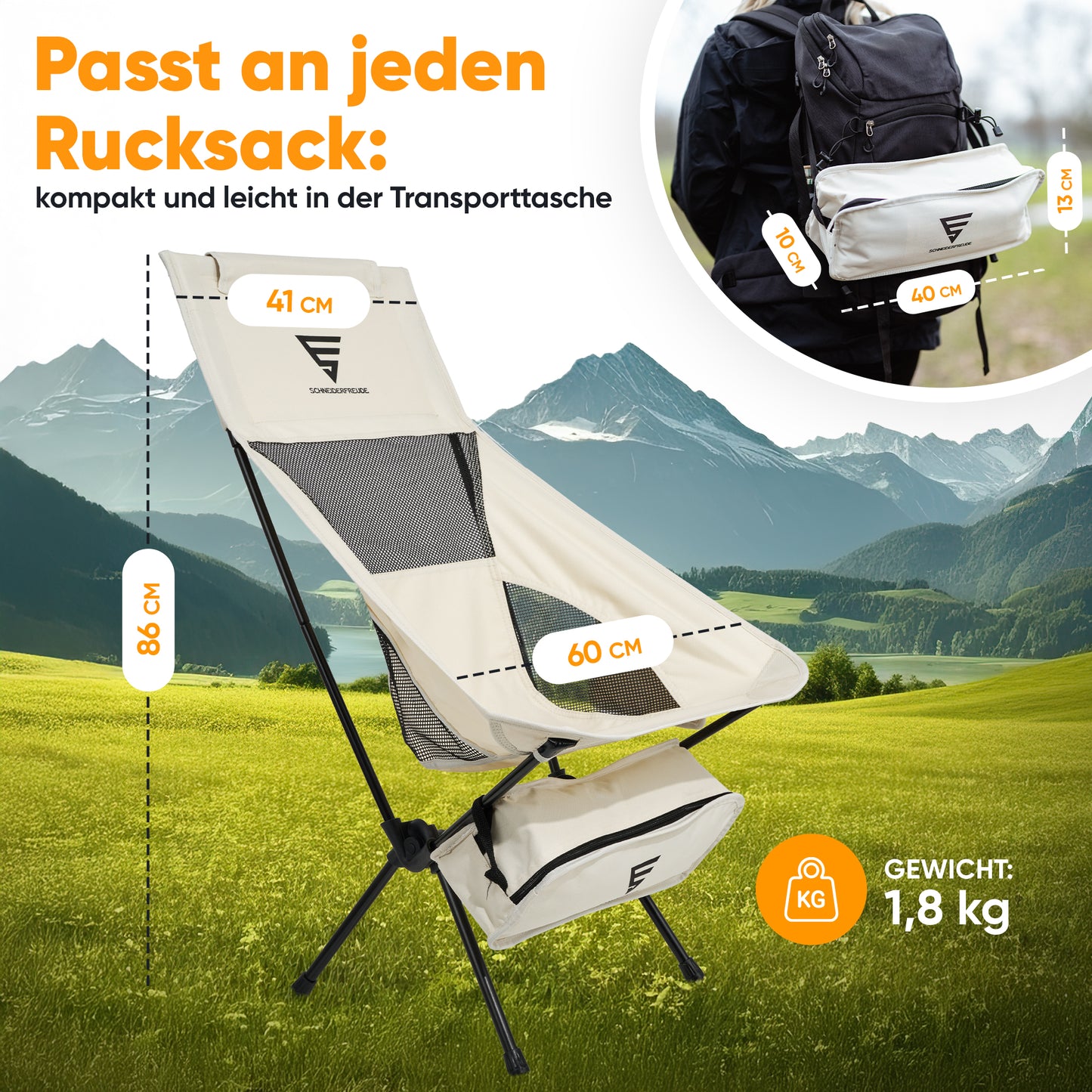 Schneiderfreude® EasyFold Pro – Premium Campingstuhl Faltbar – Ultrabequem, Stabil & Leicht – Klappstuhl mit Rückenbelüftung für Camping, Garten, Angeln & Outdoor