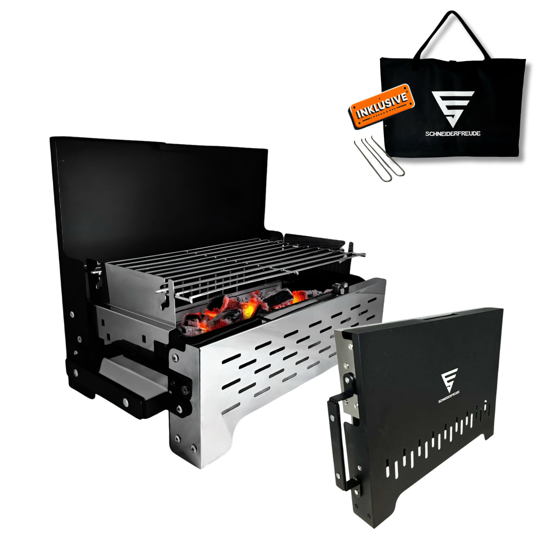 klappgrill camping SCHNEIDERFREUDE® Klappgrill 2.0: Höhenverstellbarer Camping-Grill mit – Schneiderfreude